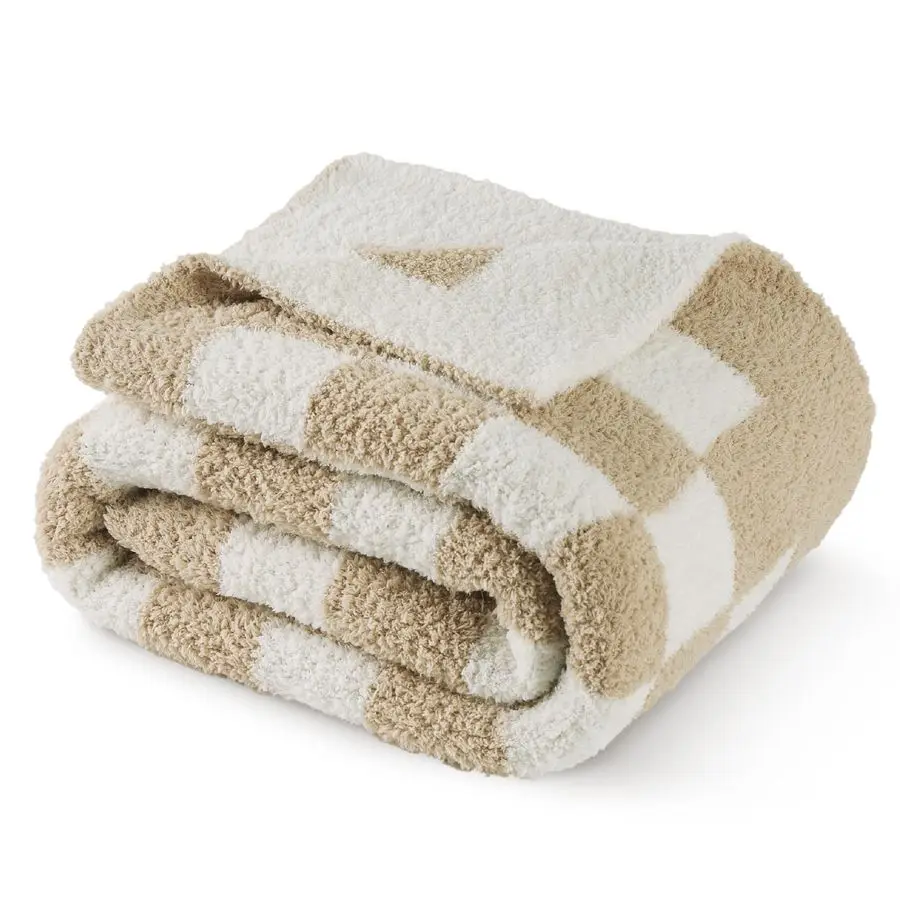 

Мягкое клетчатое одеяло GentleSoft для дивана, супермягкий, уютный и теплый вязаный плед, легкое и пушистое одеяло в клетку.