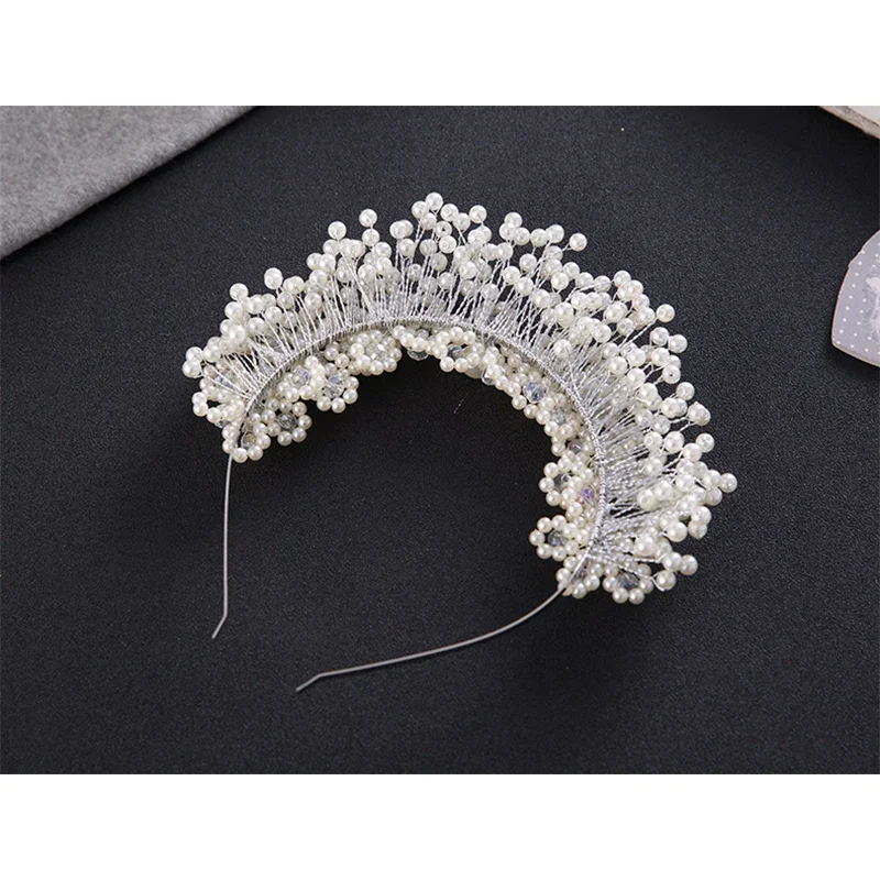 

White Color Pearl Flower Headband Tiara Women's Bridal Wedding Pageant Hair Accessories Jewelry Crown
