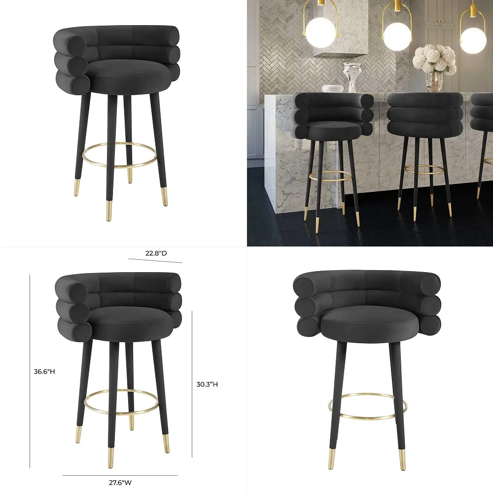 

Betty Stylish Velvet Upholstered Barstool with Gold Tipped Legs Black