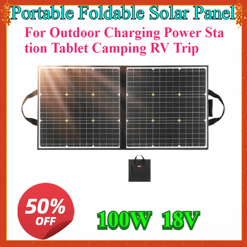 

Portable Foldable Solar Panel 100W 18V Battery Cell Charger USB QC3.0 for Outdoor Charging Power Station Tablet Camping RV Trip