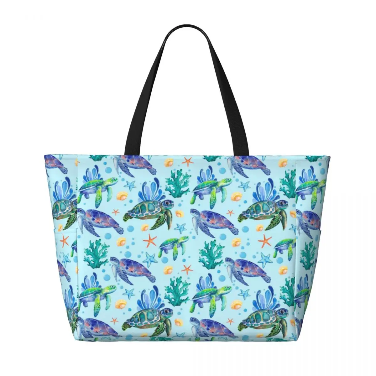 Custom Sea Turtles Groceries Tote Shopping Bags Women Big Capacity Sea Animal Beach Gym Travel Bags