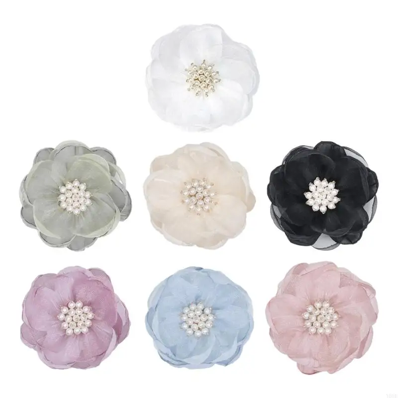 Craft Flower Decorations with Layered Organza Construction and Center Clusters, Set of Ten for Garment and Hair Accessory Y08E view 2