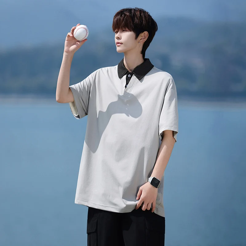 2026 Summer New Style Men's Collarless Short-Sleeved Polo Shirt Men's Fake Two-Toned T-Shirt Cold-Feeling Jacket