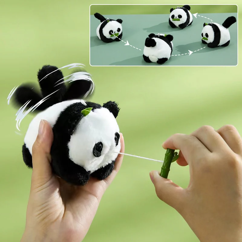 Pelúcia Panda Boneca Pingente Brinquedo, Puxar a cauda da corda, Movable Kawaii Anime Plushie, Chaveiro Divertido, Presente, 1Pc