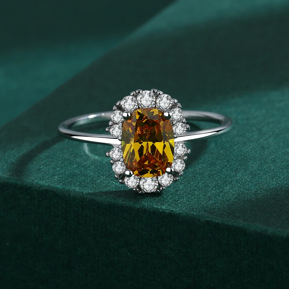2022 NEW Exquisite Citrine Ring For Women Yellow Gold Real S925 Silver Crystal Diamond Engagement Valentine\'s Day Gift Jewelry