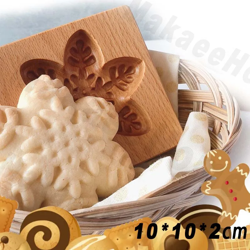 Wooden Cookie Molds Animals Cookie Cutter Original Cookie Type 3D Flower Cookie Emboss Bake Mold Press Baking Tools Christmas