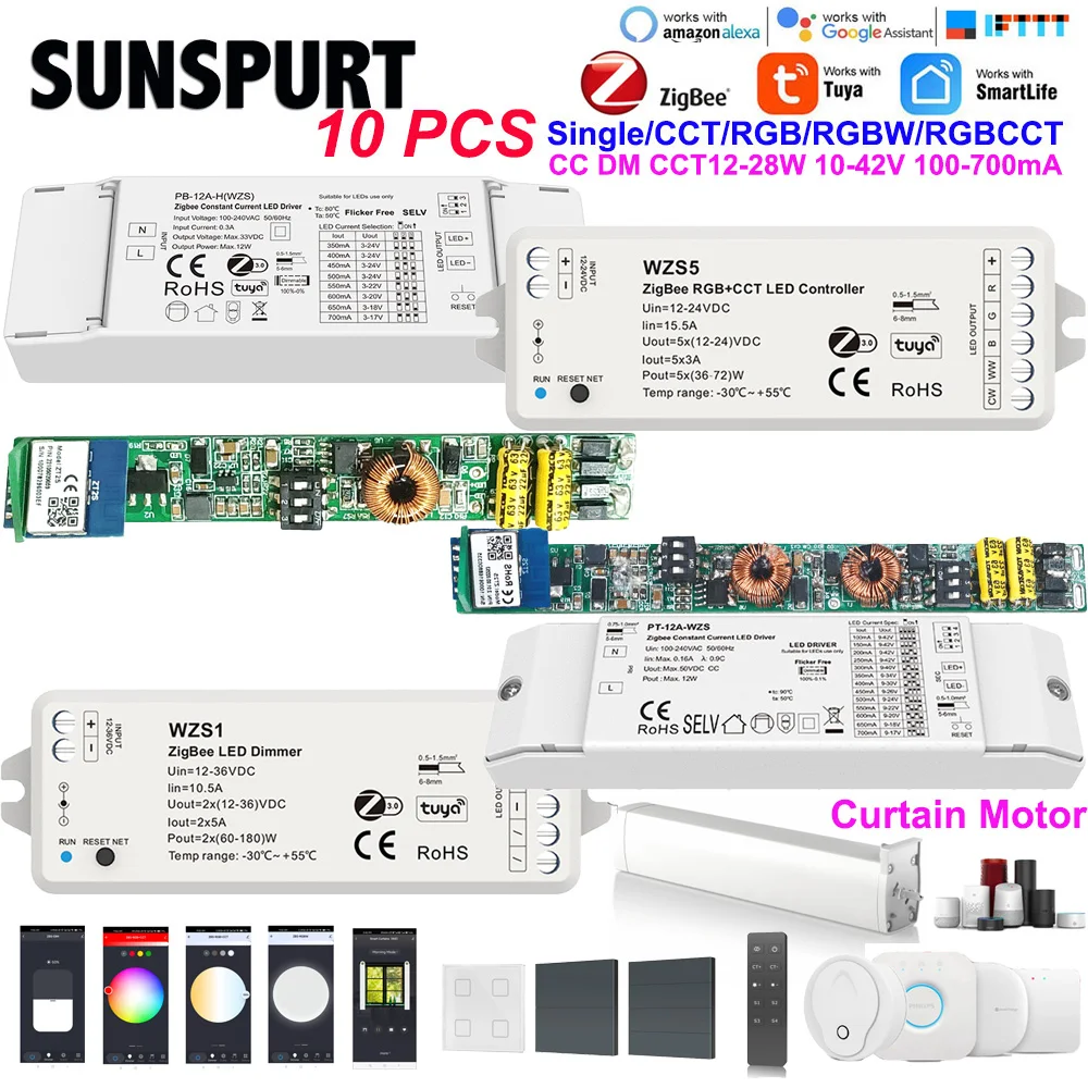 

5 SKYDANCE DC12-36V WZS1-5 ZigBee Smart TUYA контроллер CC LED драйвер 10-42В 1-2 канала*(100-700мА) для светодиодных лент DIM CCT RGB RGBW RGBCCT