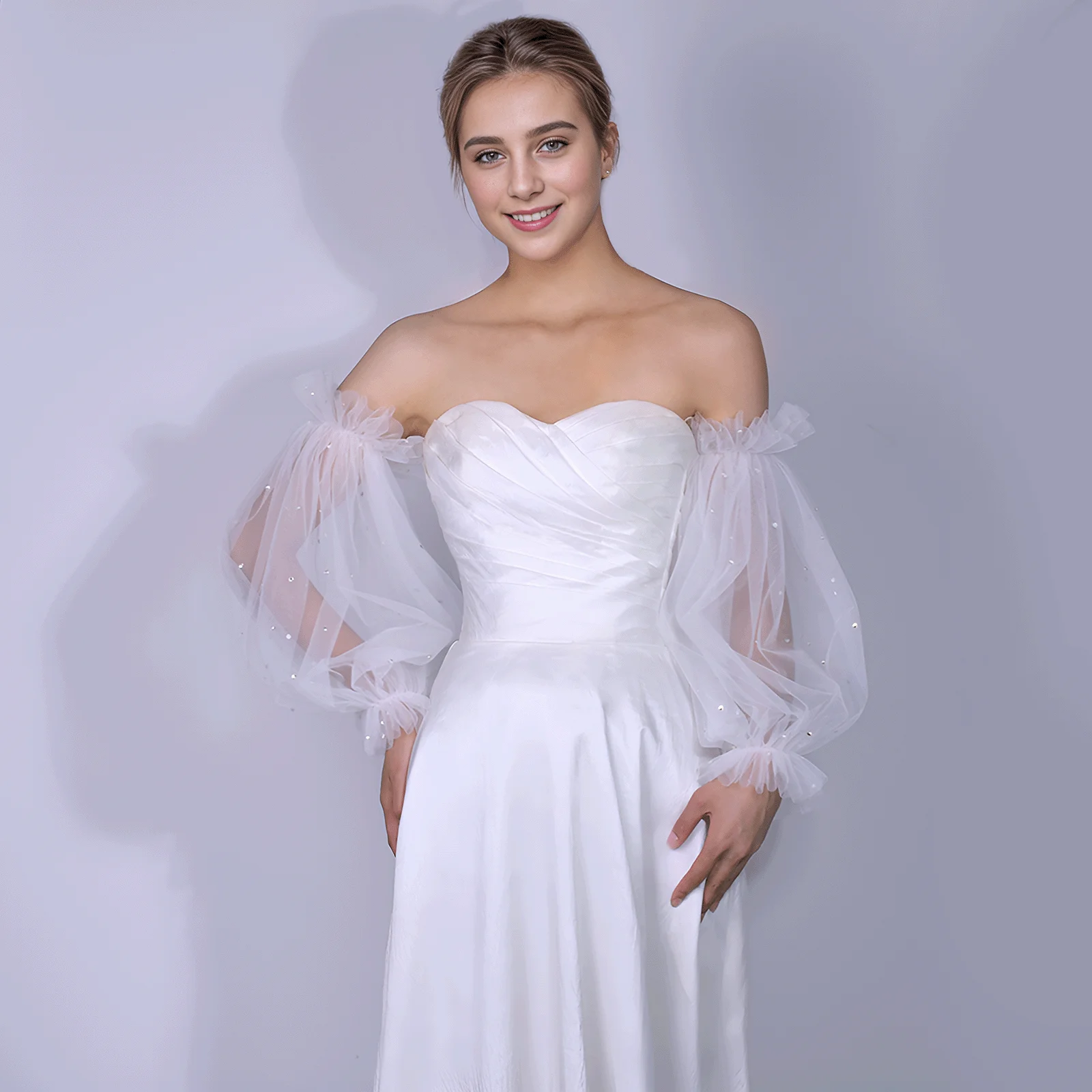 Youlapan mm24 luvas de vestido femininas de malha leve e respirável de alta qualidade mangas de braço fofas acessórios de casamento de noiva