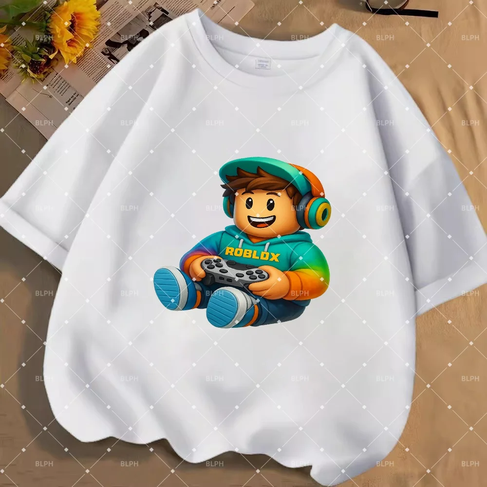

Adorable Roblox-themed Kids' T-Shirt with Tie-Dye Design and Game Controller Print, Perfect Choice for Young Gamers