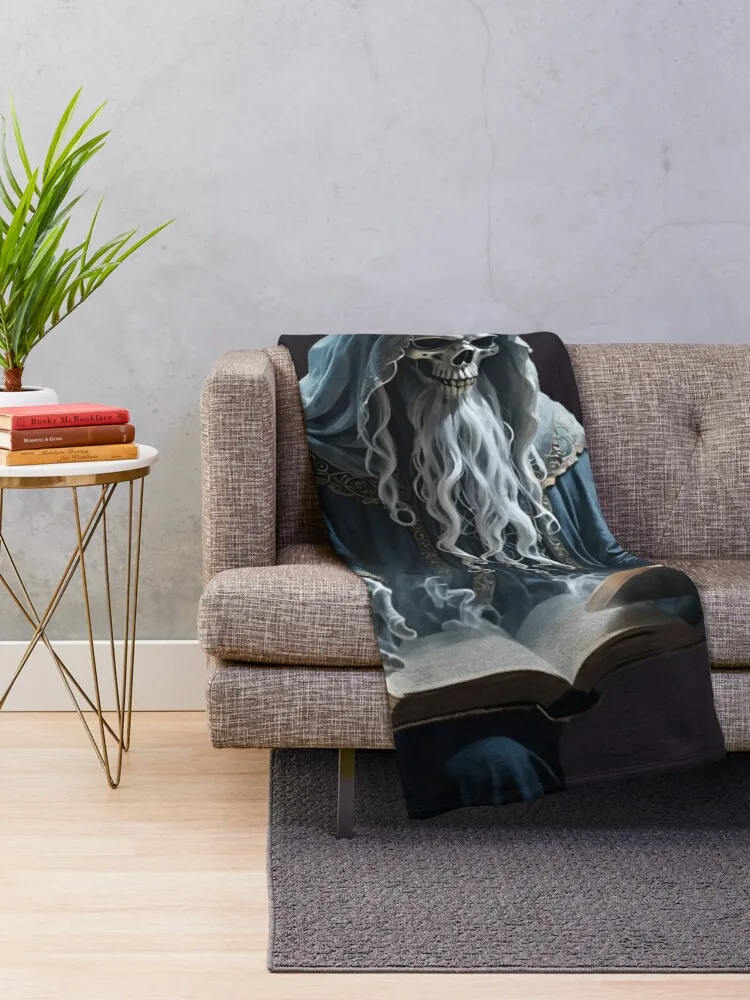 Ancient Skeleton Reading By Candlelight Cut Out Throw Blanket For Decorative Sofa Heavy Blankets