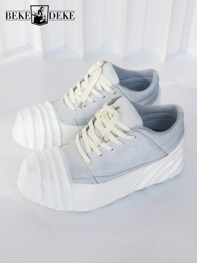 

Мужские повседневные туфли на платформе из натуральной кожи, с круглым носком, однотонные, из конской кожи, на шнуровке, износостойкая молодежная обувь