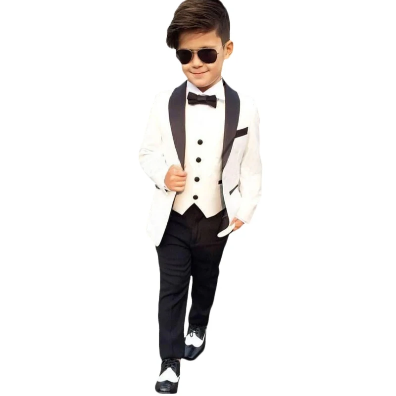 Flower Boys White Wedding Suit Kids Clothes Set Teenager Birthday Party 3 Pcs Tuxedo Children Graduation Stage Costume