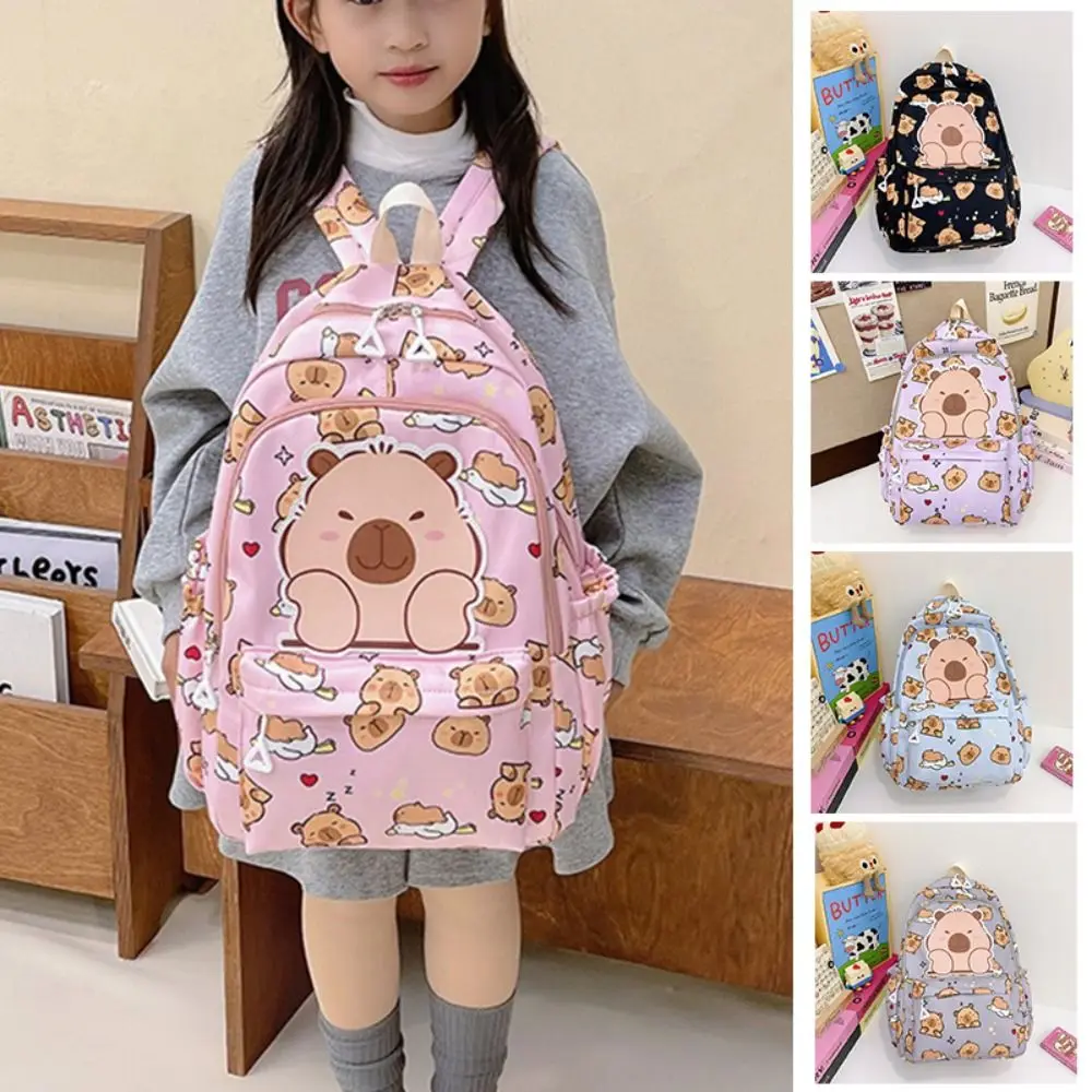 

Cartoon Nylon School Bags Waterproof Capybara Kids Backbag Large Capacity Backpack Gift