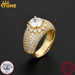 TUHE Unisex 925 Silver Iced Out Ring Moissanite Stone Iced Out Couple Rings Women For Men Hip Hop Gifts