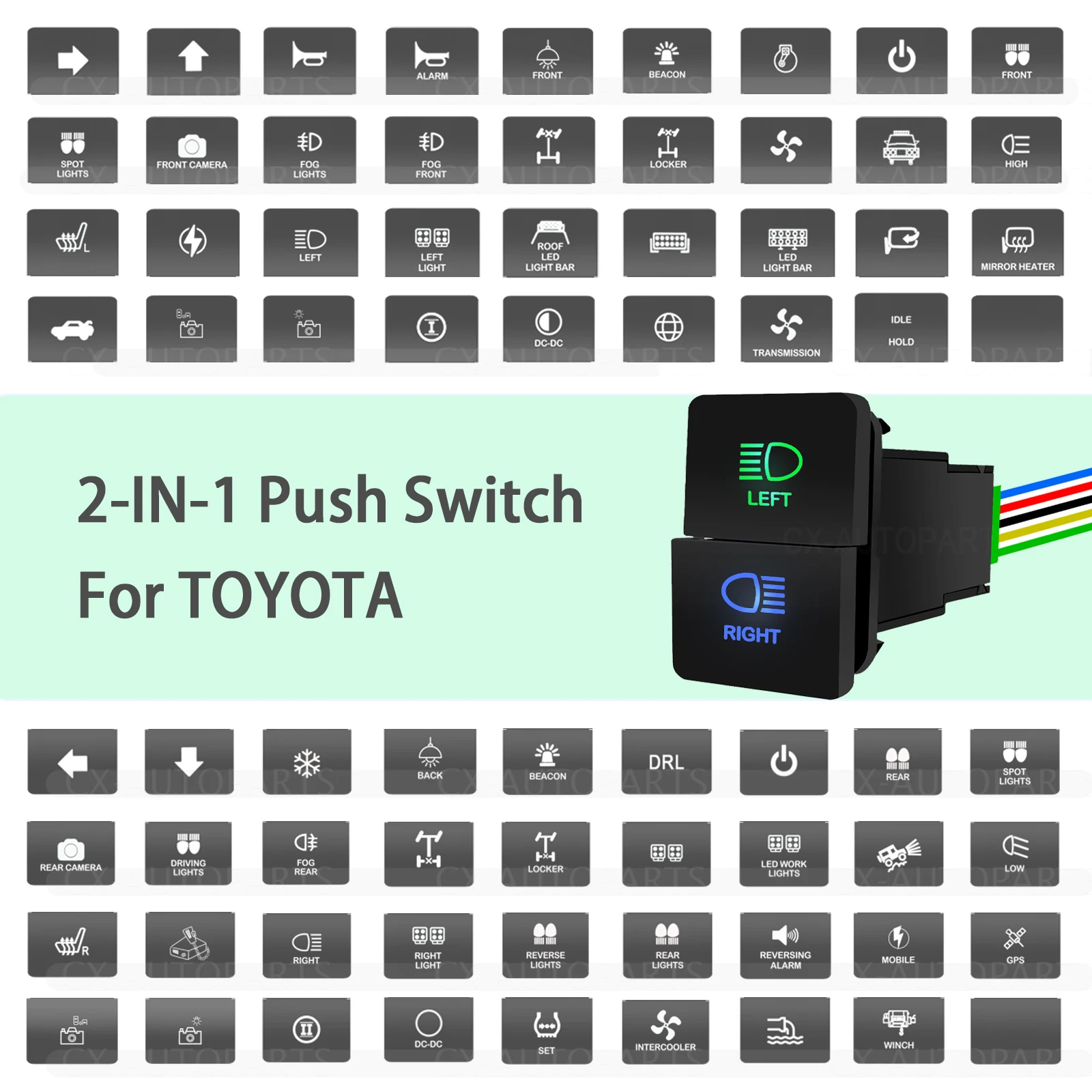 12V Customize Dual Button LED Switch ON OFF / Momentary Push Switch For Toyota 4Runner FJ Cruiser Landcruiser Camry RAV4 Prado