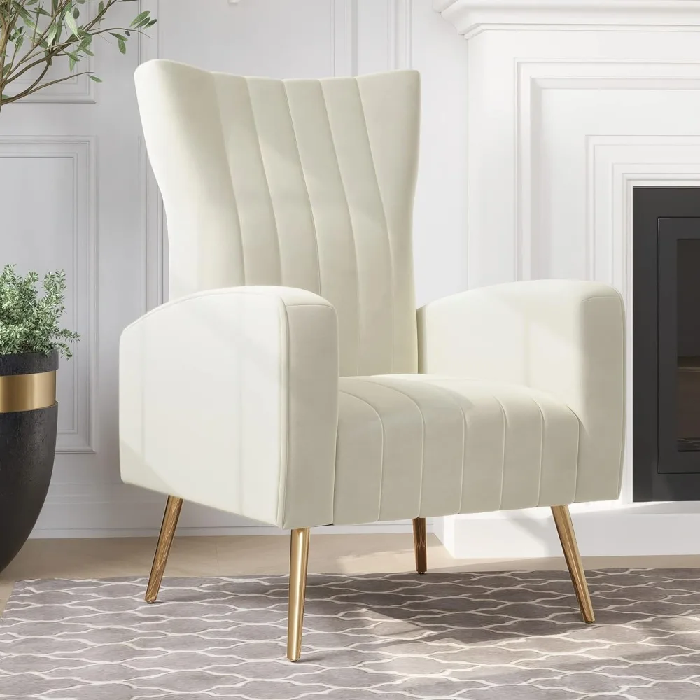 Velvet Accent Chairs for Living Room, Modern Wingback Vanity Chairs Upholstered Arm Chairs High Back Accent Chair