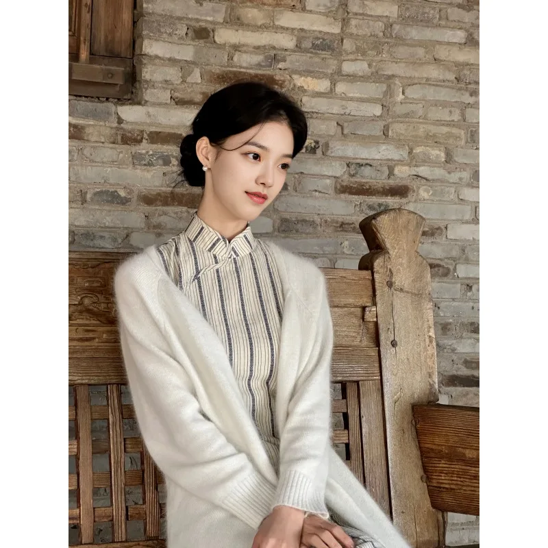 Summer Beige Striped Cheongsam New Chinese Style Long Sleeveless Waist Cinched Slimming Elegant Bodycon Qipao Dress CH-146 - view 3