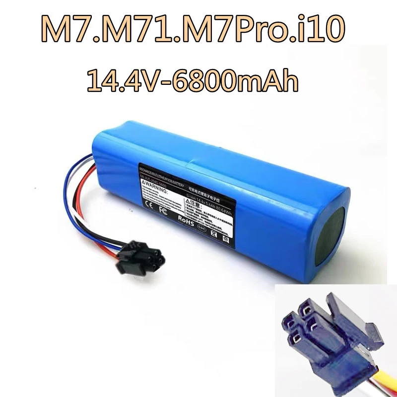 14.4V. 6800mAh. Batteria ad alta capacità adatta per spazzatrice Midea M7. M71. M7Pro. Aspirapolvere. i10. Batteria al litio di lunga durata