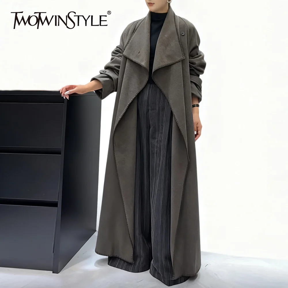 

TWOTWINSTYLE однотонный шикарный плащ на шнуровке, женский свободный уличный плащ с лацканами и длинными рукавами, женские плащи в стиле ретро, осенняя мода