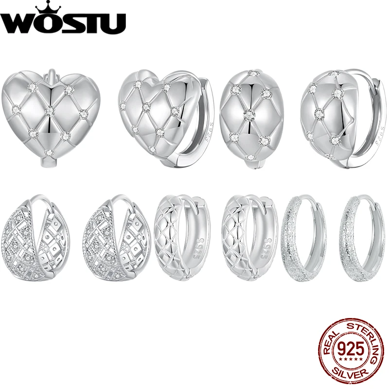 

WOSTU 925 Sterling Silver Engraving Patterns Hoop Earrings Retro Diamond Earrings Original for Women Daily Party Minimalist Gift