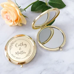 Wedding Favors Personalized Golden Compact Mirrors Wedding Souvenirs for Guests Women Pocket Makeup Mirrors Wedding Guest Gifts