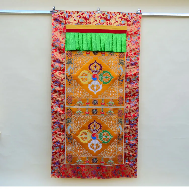 Double Vajra Door Curtain Thick Double Layer Tibetan Style Room Divider for Buddhist Shrine Interiors, Traditional Home Decor