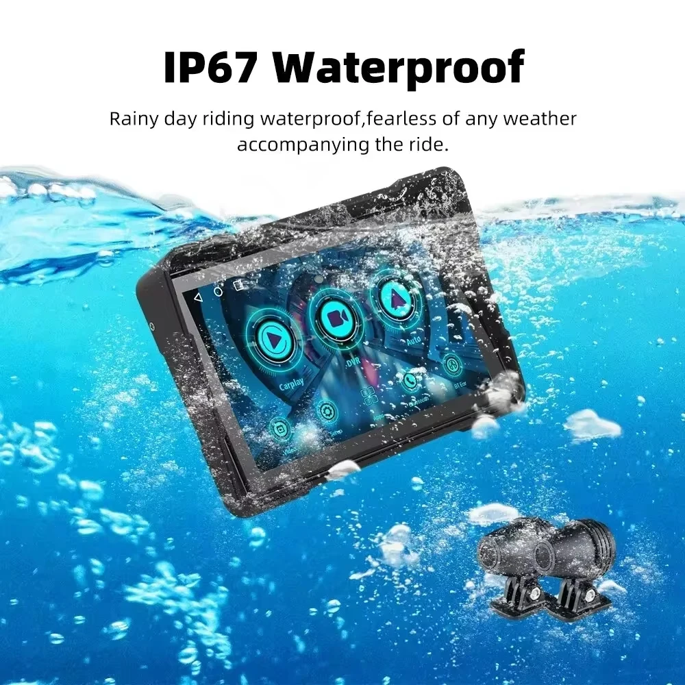 GCPaSr 5 Inch Motorcycle Portable Universal Carplay IPX7 Waterproof Display Dual Bluetooth 1080P WiFi Wireless Android Car DVR