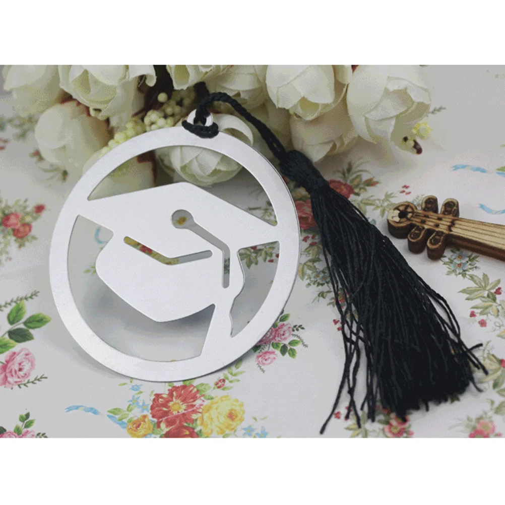 

6Pcs Graduation Bookmark Set Stainless Steel Doctoral Hat Design Metal Page Markers Gift for Students Silver Finish