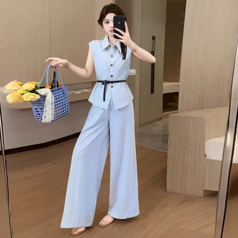 

Wide Leg Trousers Woman Clothing Sales New in Matching Groups Aesthetic with Sleeve Clothes of Full Pant Sets for Women 2 Pieces