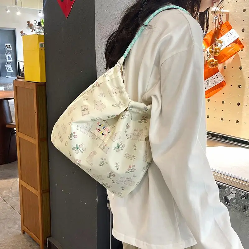 

Cute Sweet Prints Fashion Shoulder Bag Girly Tote Bag Women Commuter Bag Large Capacity Drawstring Underarm Bag Handbag Gift