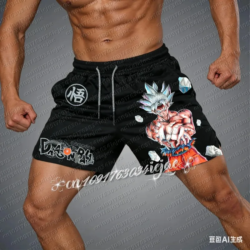 2026 Sommer Dragon Ball Anime Goku bedruckte doppellagige Shorts – Sportliche, lockere und atmungsaktive Herrenhose
