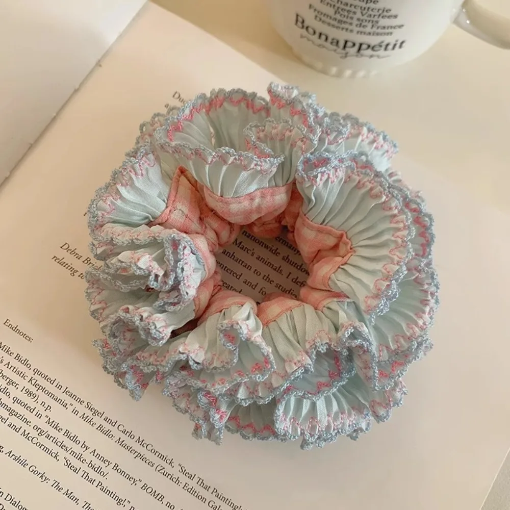 

Exquisite Elastic Plaid Scrunchies Sweet Multilayer Large Lace Hair Tie Korean Style Cloth Exaggerated Hair Ring Daily