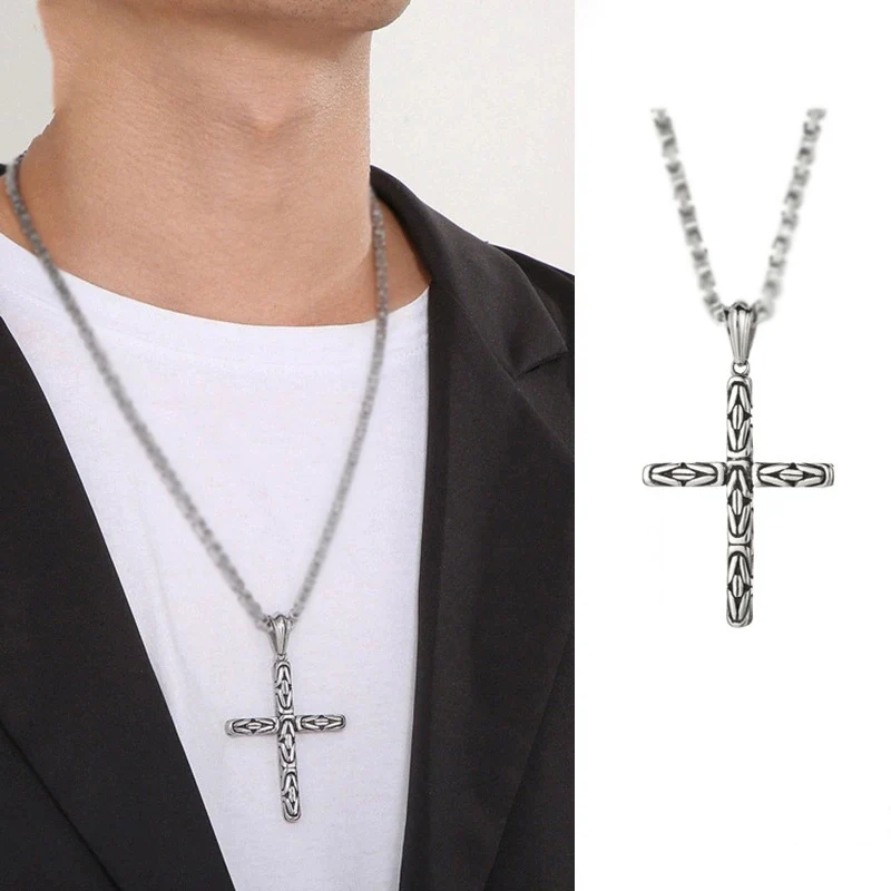 Trendy Thai Silver Emperor Cross Necklace For Men American High-end Domineering Necklace Valentine's Day Gift KOFSAC