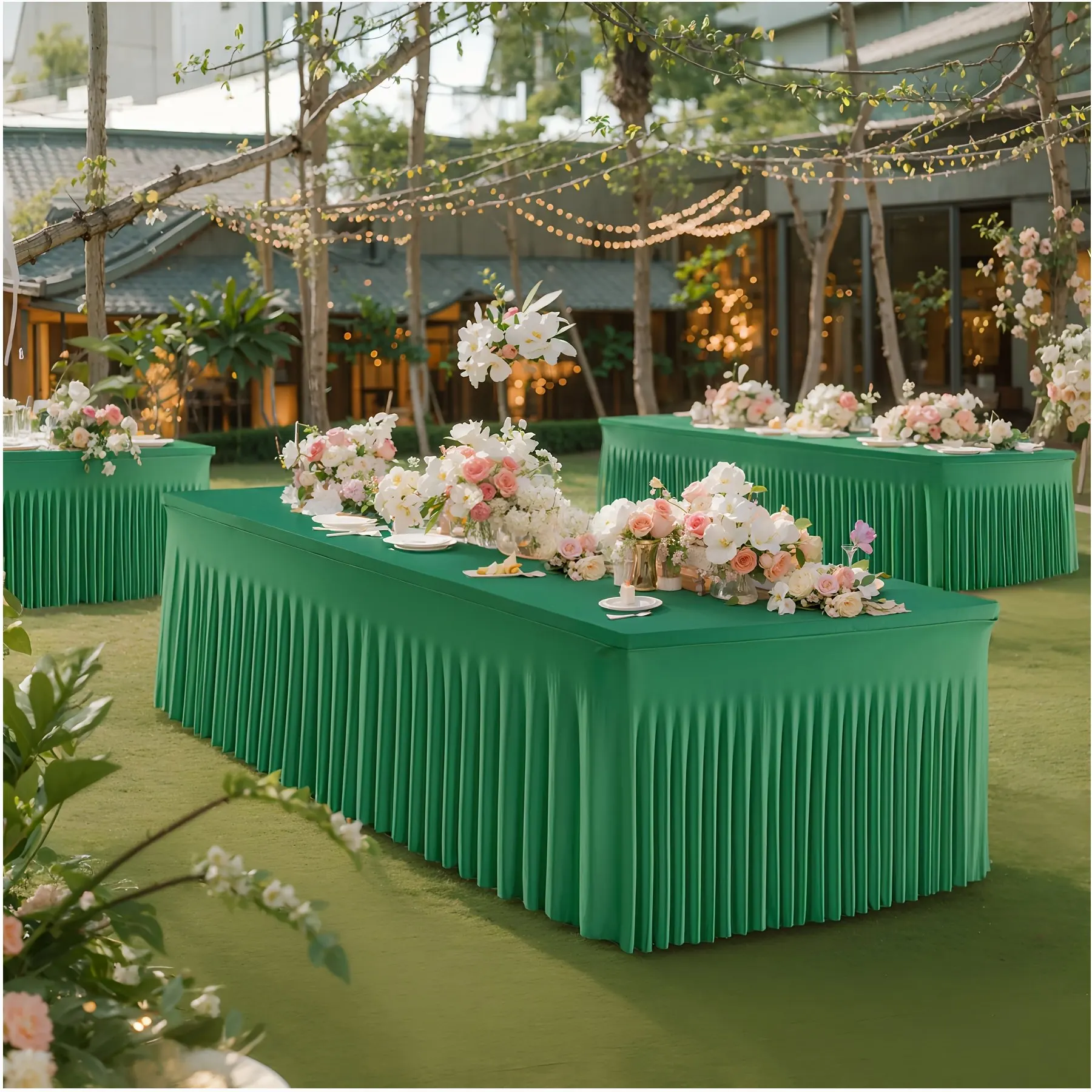2pcs Stretch Spandex Tablecloth with Elegant Skirt – Wrinkle-Resistant Polyester for Rectangle Tables | Versatile Camo Design fo