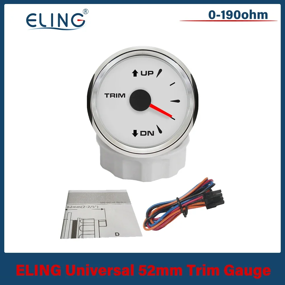 

ELING Waterproof 52mm Trim Gauge Meter Inboard Outboard Engine 0-190ohm Signal with 8 Colors Backlight for Boat Yacht Ship 9-32V
