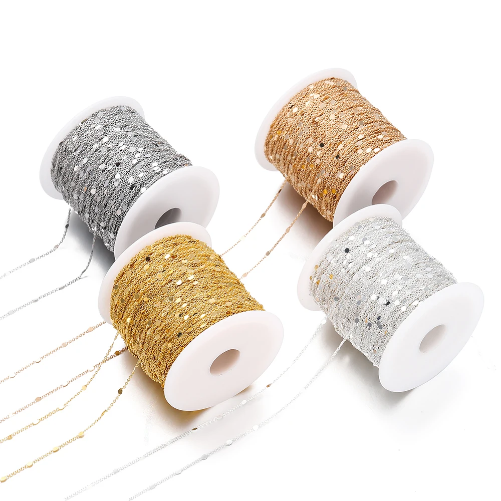 

2Meters/Roll Sequins Chain Gold Silver Necklace Chain Copper Cable Chains Bracelet DIY Jewelry Making Components