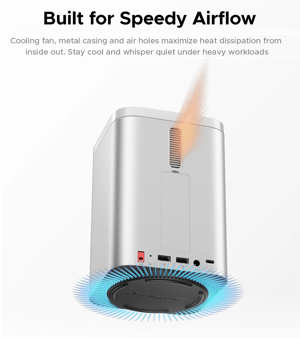 ORICO Mini Tower Dock M.2 NVMe SATA SSD Case 3.5"HDD Enclosure USB 3.2 Hub 10Gbps DAS Docking Station with RAID for Mac Mini M4