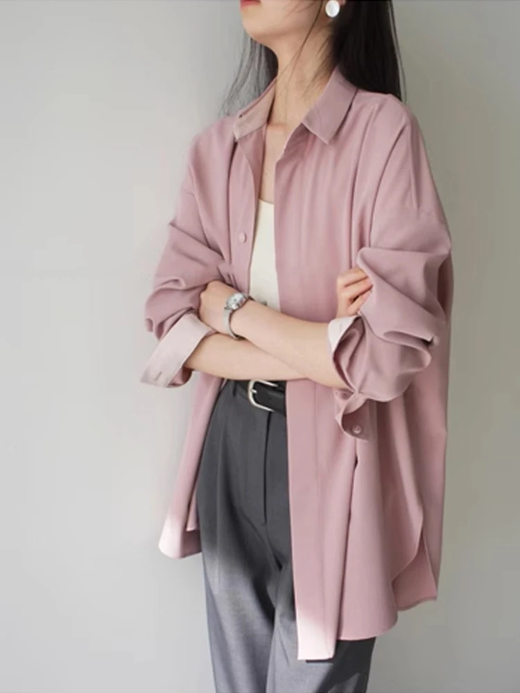 اللون حجب تصميم الشعور طويلة الأكمام فضفاضة تناسب قميص لينة التلبيب الربيع أعلى غير التجاعيد مثالية للنساء TT204 #2