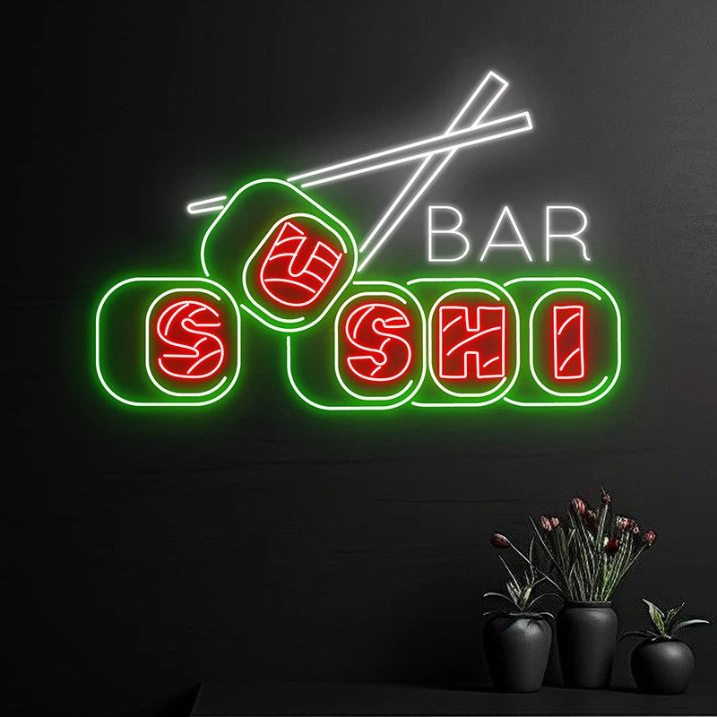 Custom Sushi Bar Neon Sign Japanese Food LED Signs Sushi Neon Lights Japan Restaurant Rice Rolls Room Wall DecorShop Led Light