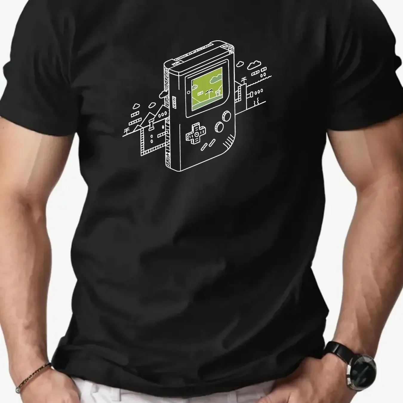 Men's Retro Gaming Graphic Casual T-Shirt Summer Short Sleeve Round Neck Tee with Vintage Controller Design Men Clothing