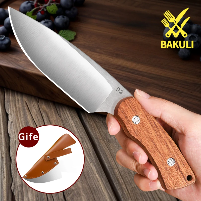 BAKULI-M50 Sapele Wooden Handle Kitchen Knife,Integrated Precision Steel Blade,Meat Knives,Fruit Knife,Comes with Knife Cover