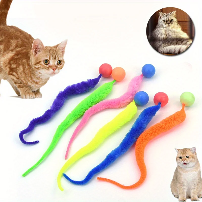 1/2/5Pcs Wiggly Balls Cat Toys New Cat Chewing Toys Bouncy Ball Wiggly Tail Sounding Kitten Bite Playing Plush Interactive Toy