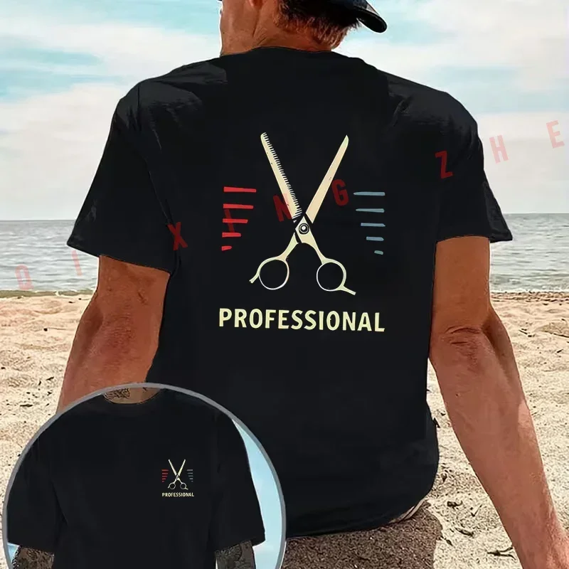 HAIRCUT SCISSORS PROFESSIONAL Hairdresser Professional Motorcycle T-Shirt Cotton Double-Sided Print Men Short Sleeve Summer Tops