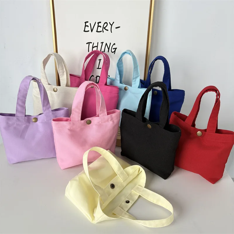 Ins Solid Color Canvas Minimalist Literary Tote Bag Large Capacity Portable Lunch Box Bag Fashion Student Commute Shoulder Bag