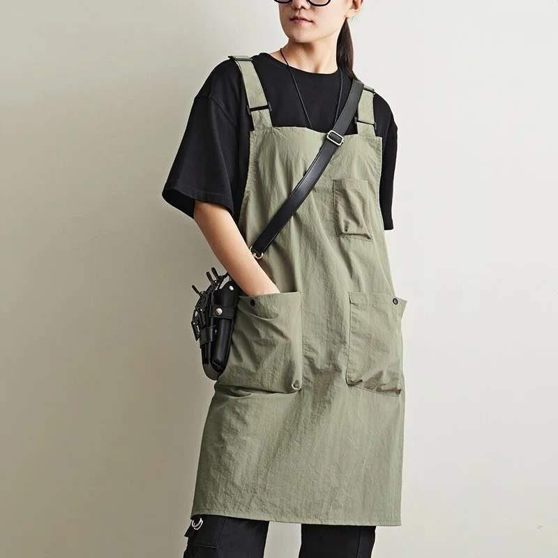 Anti Dirty Oil Long Vest Waterproof Kitchen Apron With Pockets Women's Painting Cooking Working Pinafore Nail Salon Beauty Apron