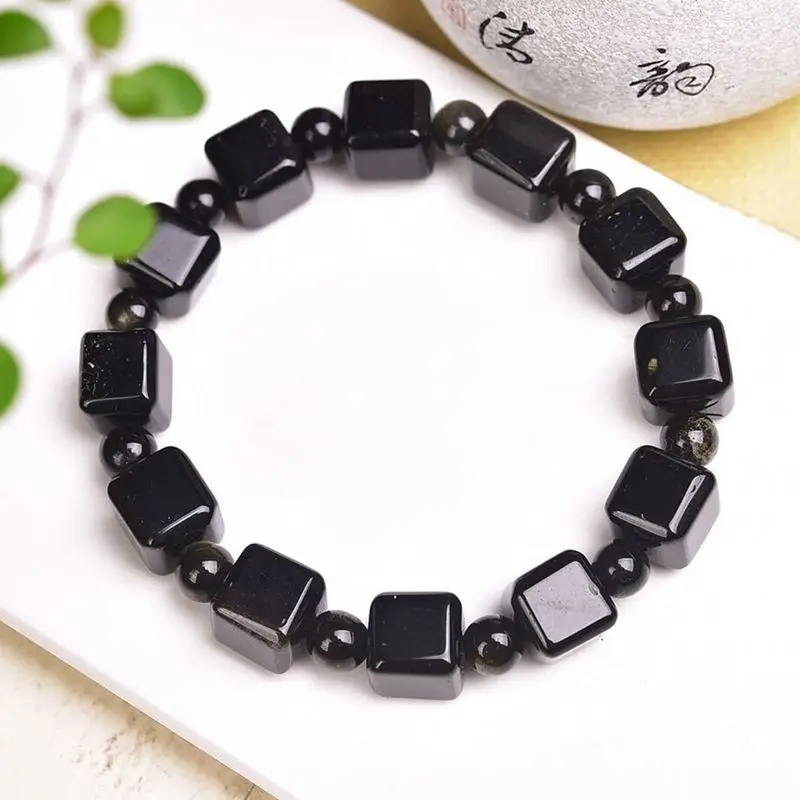 

Natural Obsidian Cube Bracelet