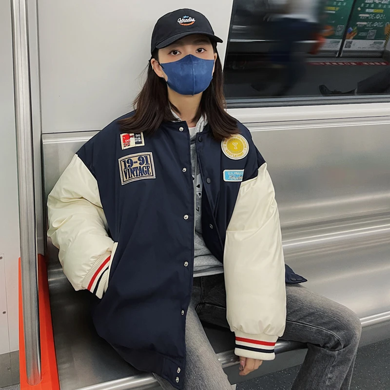 

2023 New Winter Cotton Padded Jackets Baseball Short Outerwear Oersized For Women Clothing Harajuku Girls Winter Coats bd562