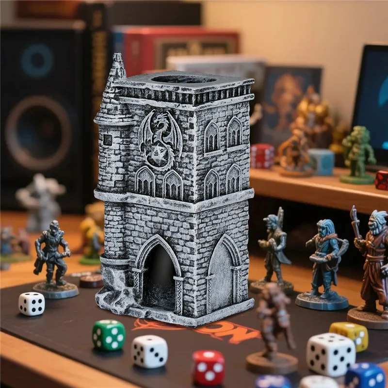 

Fantasy 3D Resin Castle Dice Tower Dices Rolling Trays Portable Dragon Dice Tower Perfect for Tabletop Role Play Game Accessory