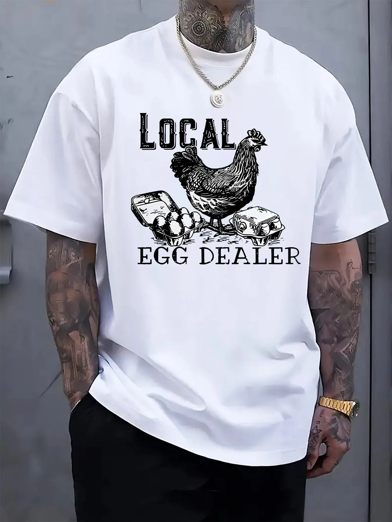 

[Lightweight Design] Men'S "Local Egg Dealer" Graphic T-Shirt - Casual Round Neck, Short Sleeve, Lightweight Tee