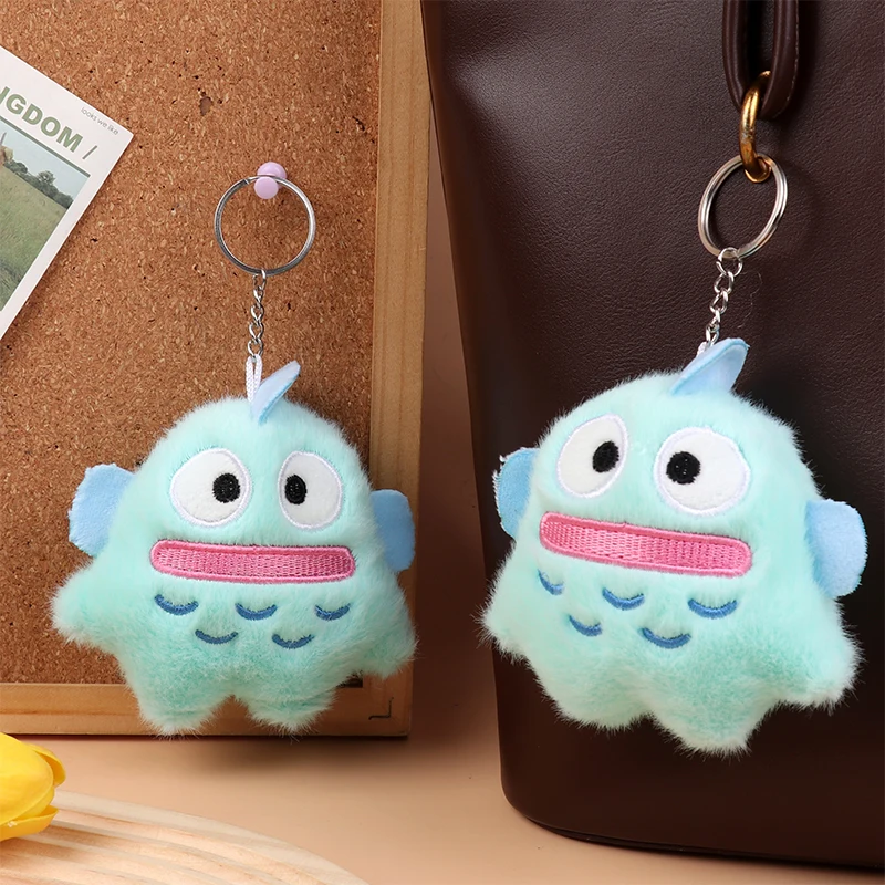 Kawaii Hankyodon Plush Toy Keychain Sanrio Ugly Fish Stuffed Doll Pendant Car Key Ring Backpack Bag Decor Kid Gift